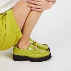Women’s leather lime green loafers